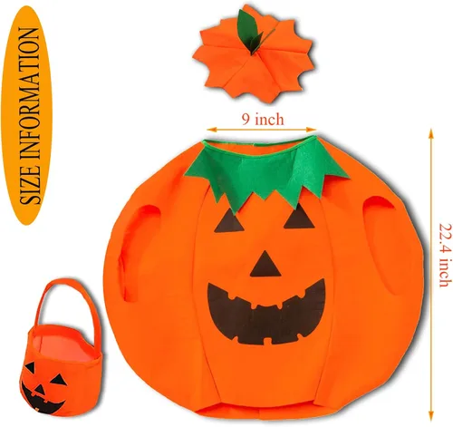 Vista 7 de MAXHJX Juego de 3 piezas de disfraz de calabaza de Halloween para niños incluye bolsa de mano de calabaza y sombrero disfraces de fiesta de cosplay