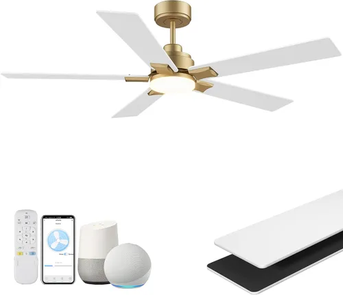 Vista 11 de Ventilador de techo inteligente de 42 pulgadas con control remoto de luces Montaje empotrado en negro y nogal
