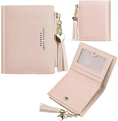Vista 2 de Billetera pequeña para mujer, linda, adolescente, niñas, simple, plegable, delgada, compacta, carteras para mujer, A-Rosa, Minimalista