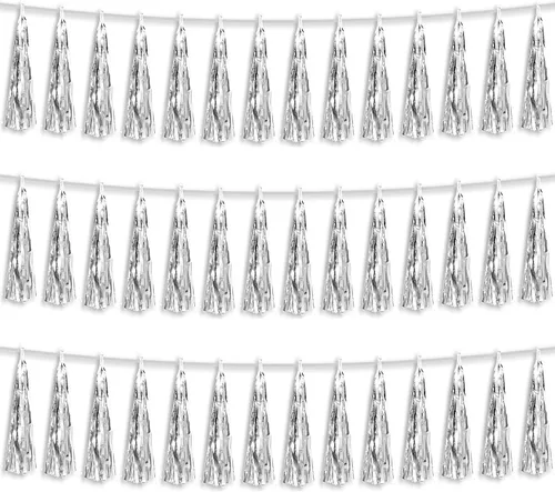 Vista 13 de Banderines de Flecos de Papel Aluminio Negro 3P con Borlas Metálicas Guirnalda de Borlas para Carrozas de Desfile, Despedida de Soltera, Boda