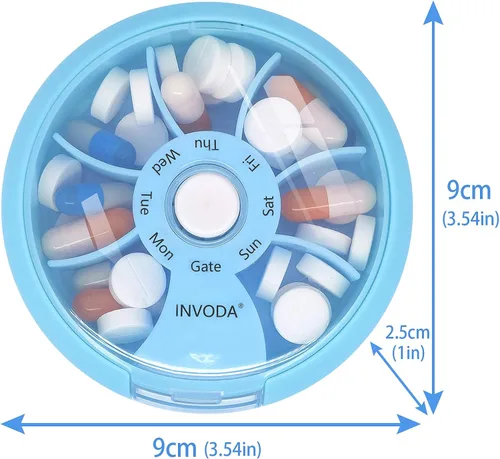 Vista 3 de Pastillero pequeño organizador de píldoras, pastillero de viaje portátil de 7 días, lindo contenedor diario de píldoras para medicina, suplementos