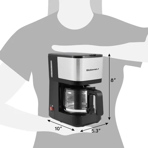 Vista 10 de Elite Gourmet EHC9420 Cafetera automática de 5 tazas para preparar café por goteo con filtro reutilizable, pausa y sirve, interruptor de Acero