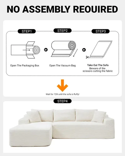 Vista 5 de Cloud Sofá modular moderno de 108 pulgadas con asiento profundo, sofás de pana sin hueso con diván en forma de L para sala de estar, no requiere