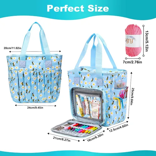 Vista 4 de Bolsa de tejer organizador de almacenamiento de hilo, bolsa de almacenamiento portátil para hilos, organizador de ganchillo de gran capacidad, kit