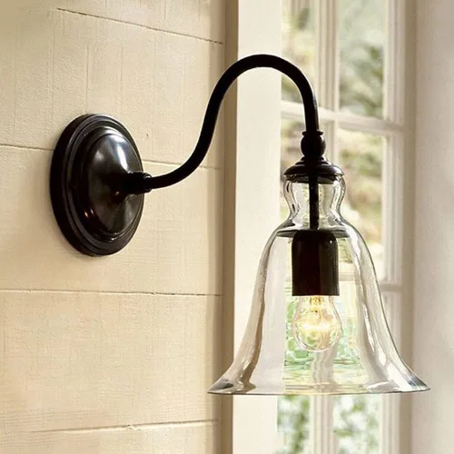 Vista 2 de Aplique industrial de pared de metal negro con pantalla de vidrio transparente Edison Vintage E26 E27 Base de iluminación para la sala de estar