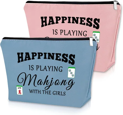 Vista 11 de Sazuwu Mahjong - Bolsa de maquillaje divertida para mujer, 2 piezas beige., Viaje, único