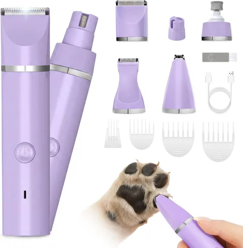 Vista 9 de Veeconn Kit de aseo 4 en 1 para perros con recortadora de pelo de pata para Rosa