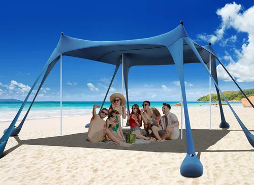 Vista 8 de Osoeri Beach Tent, Camping Sun Shelter UPF50+ with 8 Sandbags, Sand Shovels, Ground Pegs & Stability Poles, Outdoor Shade Beach Canopy for Camping