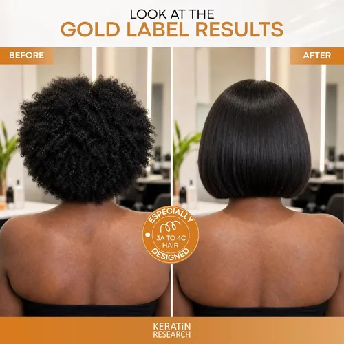Vista 9 de Gold Label - Tratamiento capilar profesional con queratina brasileña, fórmula súper mejorada específicamente diseñada para tipos de cabello grueso