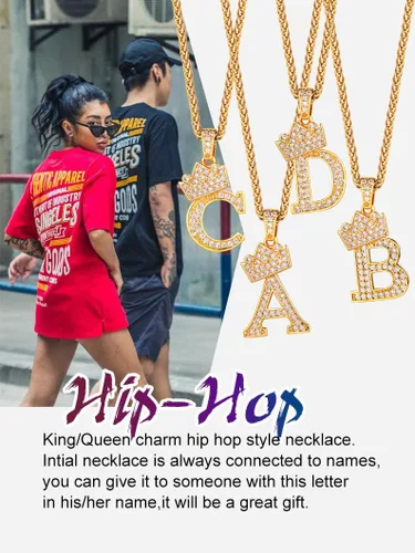 Vista 7 de Richsteel Initial Necklace for Men A-Z 18K Gold Plated Crown Shiny Cubic Zirconia Monogram Pendant for Women Fashion Jewelry