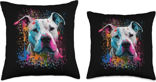 Vista 3 de Colorido Splash Art Dogo Argentino Retrato Cachorro Dueño Almohada