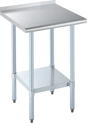 Vista 88 de ROCKPOINT Mesa de acero inoxidable para preparación y trabajo, 14x24 pulgadas; mesa de cocina comercial de metal NSF resistente con estante inferior