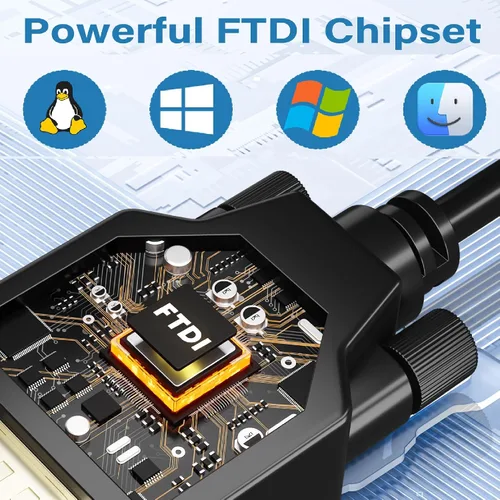 Vista 3 de Adaptador USB 2.0 a serie (FTDI Chipset), 1 pie USB A a RS232 hembra DB9 convertidor de pines Cable serie con bridas para Windows 11, 10, 8.1, 8, 7