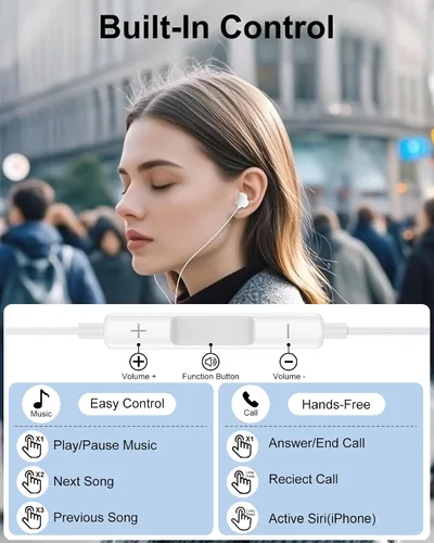 Vista 11 de Auriculares con cable, auriculares Jack de 0.138 in con cable, auriculares de Apple intrauditivos con micrófono Noise Cancelling Corded for 3.5mm