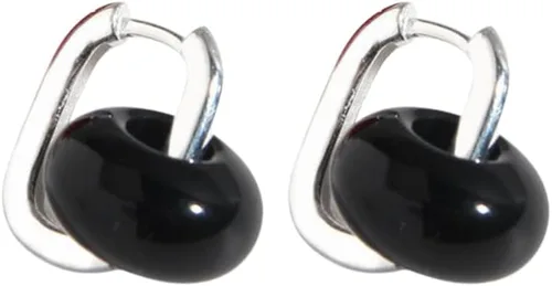 Vista 2 de Modern 925 Silver Gemstone Chunky Huggie Hoop Earrings