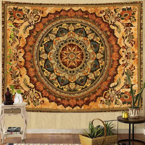 Vista 10 de Lifeel - Tapiz bohemio azul para colgar en la pared, tapiz hippie de mandala, medallón floral con diseño de corona estética blanca, manta decorativa