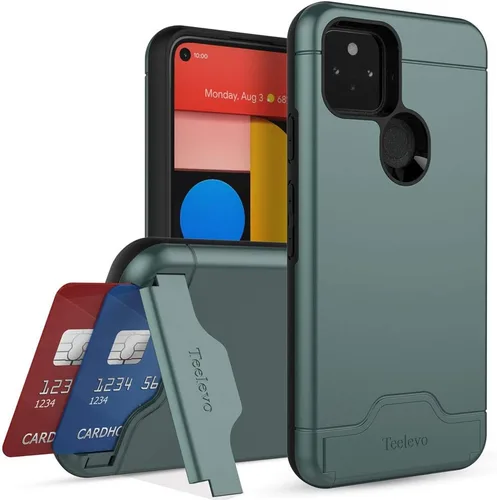 Vista 10 de Funda tipo cartera para Google Pixel 5, funda de doble capa con ranura para tarjeta y soporte para Google Pixel 5 - Negro