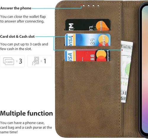 Vista 2 de Havaya Para Samsung Galaxy A54 5G Wallet Funda De Teléfono, Cubierta Magnética Con Titular De La Tarjeta Y Soporte - Verde Oscuro