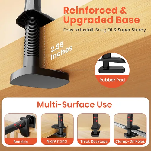 Vista 6 de Soporte para Kindle de cuello de cisne para leer en la cama, soporte de teléfono celular ajustable de 360° para escritorio, abrazadera flexible