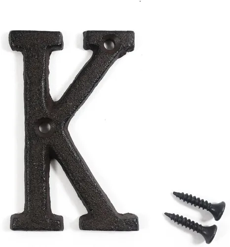 Vista 12 de Letras del abecedario de 3" en metal de hierro fundido decorativas, estilo clásico, para colgar letreros de pared, dirección, nombre, letrero