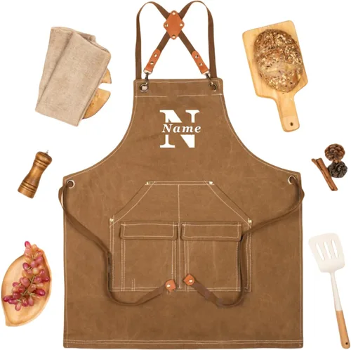 Vista 8 de Delantal de lona personalizado, regalo personalizado, delantal de camarero, delantal bordado para papá, barbacoa, delantal de chef para hombre