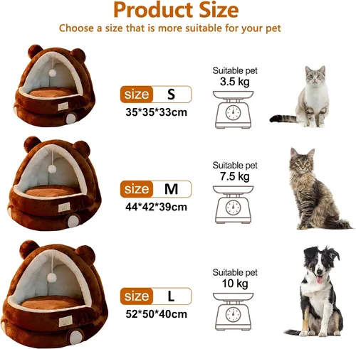 Vista 6 de Bonita cama para gatos, cama interior para gatos con cojín extraíble, casa de campaña de felpa para mascotas, diseño de orejas de dibujos animados