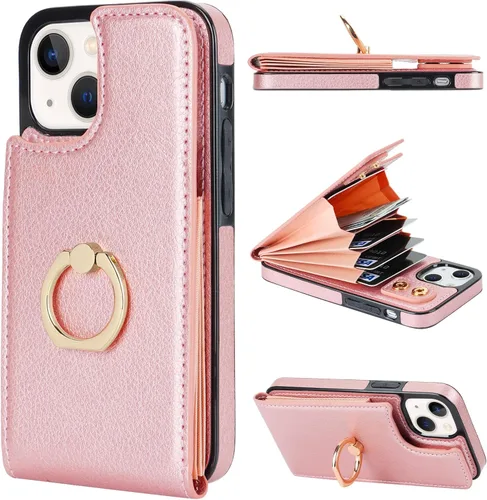 Vista 11 de Folosu Funda compatible con iPhone 13 Mini con soporte para tarjetas, rotación de 360°, soporte de anillo de dedo con función atril, protección