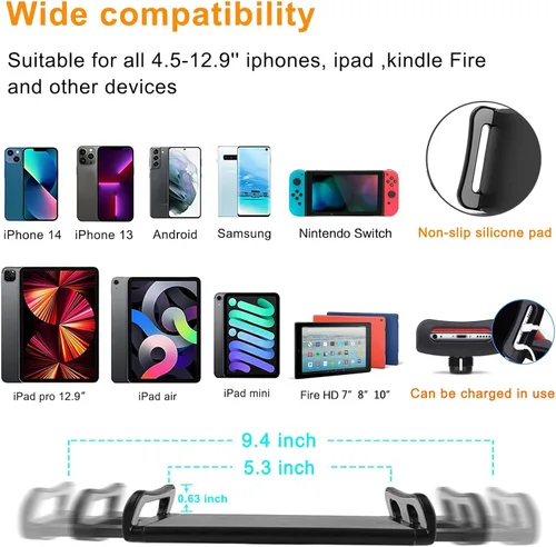 Vista 6 de Soporte de suelo para tablet con base de doble peso, soporte para teléfono de cama superior ajustable en altura / soporte elástico para tableta