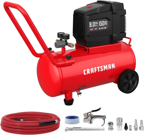 Vista 8 de CRAFTSMAN Compresor de aire de 8 galones sin aceite 1,8 HP presión máxima de 150 PSI tanque horizontal portátil