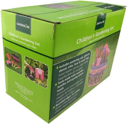 Vista 5 de Apol Juego de herramientas de jardinería para niños, incluye regadera, guantes, pala, tenedor y bolsa de transporte, regalo para niñas y niños (rosa)