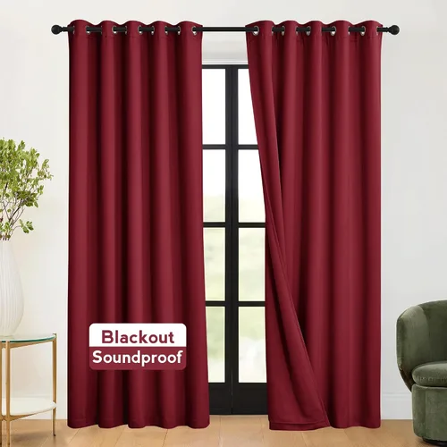 Vista 26 de RYB HOME - Cortinas con cancelación de ruido de 63 pulgadas de largo, juego de 2 paneles, 3 capas totales, cortinas opacas, insonorizadas