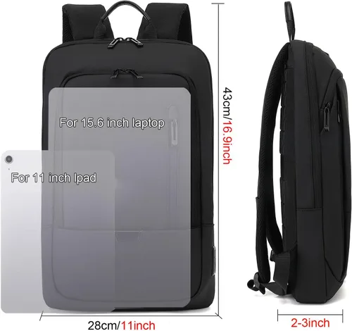 Vista 3 de AUGUR Mochila delgada de negocios para hombres y mujeres de 15.6 pulgadas, resistente al agua, mochila para laptop con cargador USB, mochilas