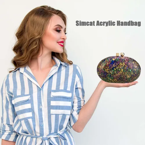 Vista 2 de Simcat Bolsos de mano de acrílico para mujer, bolsos de noche de mármol, bolso cruzado degradado para boda, fiesta, baile de graduación