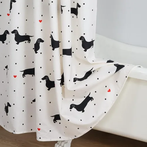 Vista 6 de Hannah Lindo perro salchicha impreso beige tela de poliéster impermeable animal negro encantador cortina de ducha para niños, 72 pulgadas de ancho x