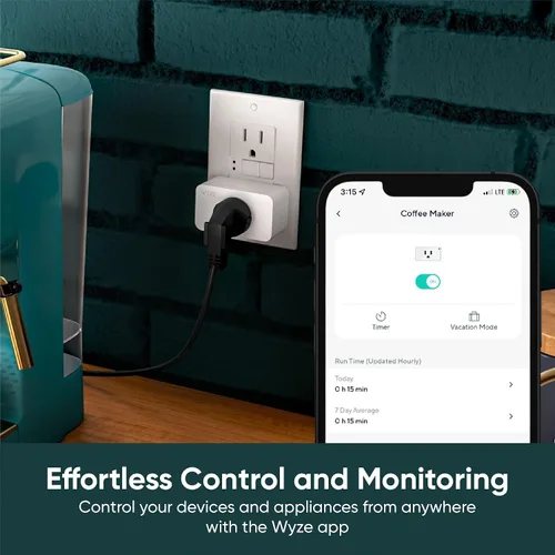 Vista 3 de Wyze Enchufe, enchufe inteligente WiFi de 2.4 GHz, compatible con Alexa, Google Assistant, IFTTT, no requiere concentrador, paquete de dos, blanco