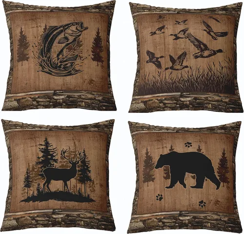 Vista 20 de Feelyou Fundas de Almohada Decorativas de León 16"x16" Juego de 4 Funda de Cojín Suave de Tigre Decoración de Lobo Funda de Almohada de Leopardo