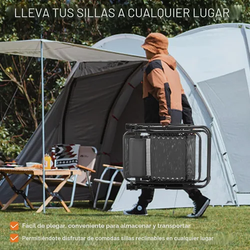 Vista 7 de Silla de gravedad cero Sweetcrispy, juego de 2 sillas reclinables portátiles para playa, camping, patio, exterior, plegables, con portavasos y Negro