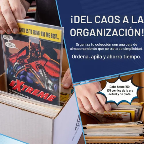 Vista 4 de Caja de almacenamiento de cómics cortos premium (paquete de 3 - blanco). Caja/gabinete de cartón grueso para cómics. Contenedor de libros de cómics