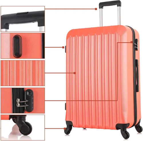 Vista 2 de yotefe Juego de maletas rígidas, equipaje de viaje con ruedas, juego de maleta, maleta giratoria para mujeres y hombres, Naranja, Juego de equipaje
