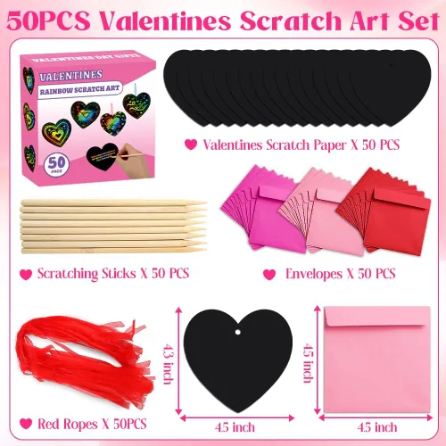 Vista 7 de MDCGFOD Paquete de 50 regalos para el día de San Valentín para niños, cuna de corazón para arañar arco iris, manualidades de San Valentín para 50
