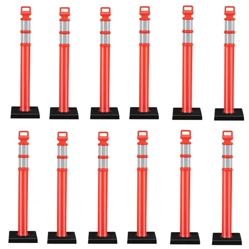 Vista 10 de Goplus Poste delineador con base, paquete de 3 postes de delineador de tráfico de 45 pulgadas con base de goma pesada de 9 libras, bandas
