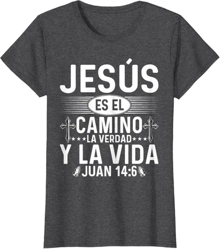 Vista 4 de Camisetas Cristianas en español Versículos Biblia Juan 14:6 Camiseta, Negro, S