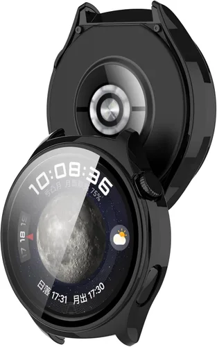 Vista 2 de PC+Funda protectora de pantalla de vidrio templado compatible con Huawei Watch 4, protector de pantalla para Huawei Watch 4, cobertura completa negro