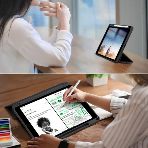 Vista 5 de Wenlaty Funda compatible con iPad de 9ª, 8ª, 7ª generación (2021/2020/2019), funda protectora de cuerpo completo con soporte para lápices, funda
