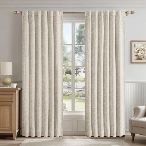 Vista 15 de Beauoop - Cortinas opacas beige con diseño floral jacquard, 2 paneles, para dormitorio/sala, de felpilla, gris pardo, aislantes y a prueba de ruido