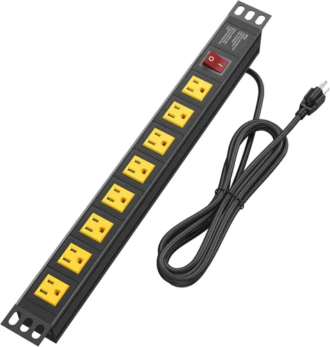 Vista 11 de BTU Regleta protectora contra sobretensiones para montaje en bastidor, 8 salidas en ángulo recto de gran espacio, regleta de alimentación montable
