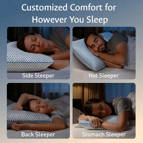 Vista 4 de Almohadas ajustables de espuma viscoelástica triturada, tamaño Queen, 1 Blanco