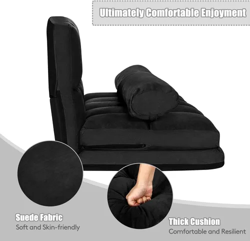 Vista 6 de KOMFOTT Sofá cama ajustable de suelo, sofá cama plegable con respaldo de 6 posiciones y 2 almohadas, futón convertible con funda de tela de gamuza