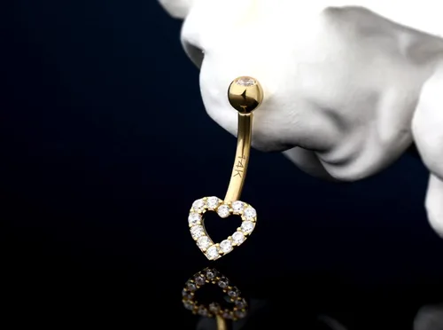 Vista 7 de Melighting Piercing para ombligo de oro real de 14 quilates, joyería de piercing de ombligo de corazón con circonita cúbica transparente, joyería