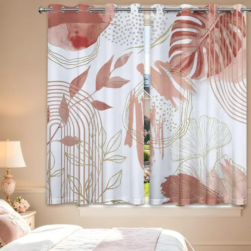 Vista 17 de Cortinas opacas negras y doradas, cortinas modernas de mediados de siglo para dormitorio, sala de estar, 63 pulgadas de largo, juego de 2 paneles